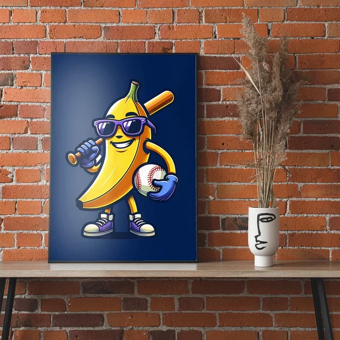 Banana Playing Baseball Fruit Lover Baseball Player Poster