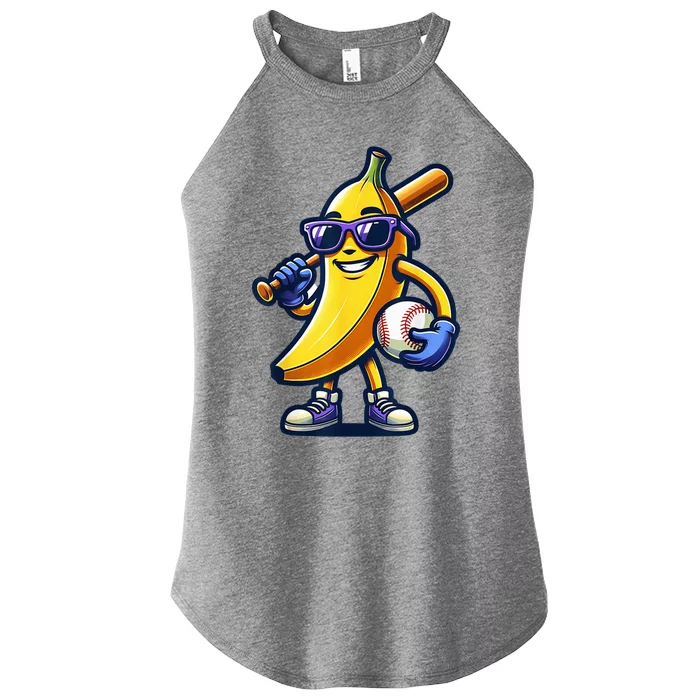 Banana Playing Baseball Fruit Lover Baseball Player Women’s Perfect Tri Rocker Tank