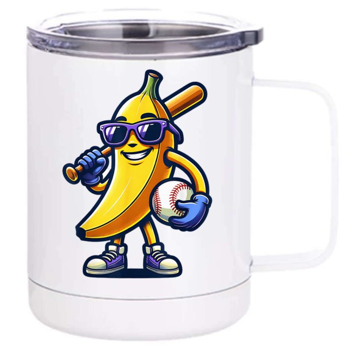 Banana Playing Baseball Fruit Lover Baseball Player Front & Back 12oz Stainless Steel Tumbler Cup