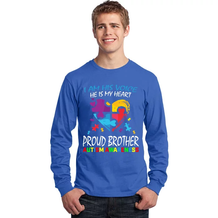 Blue Proud Brother Autism Awareness I Am His Voice Puzzle Gift Tall Long Sleeve T-Shirt