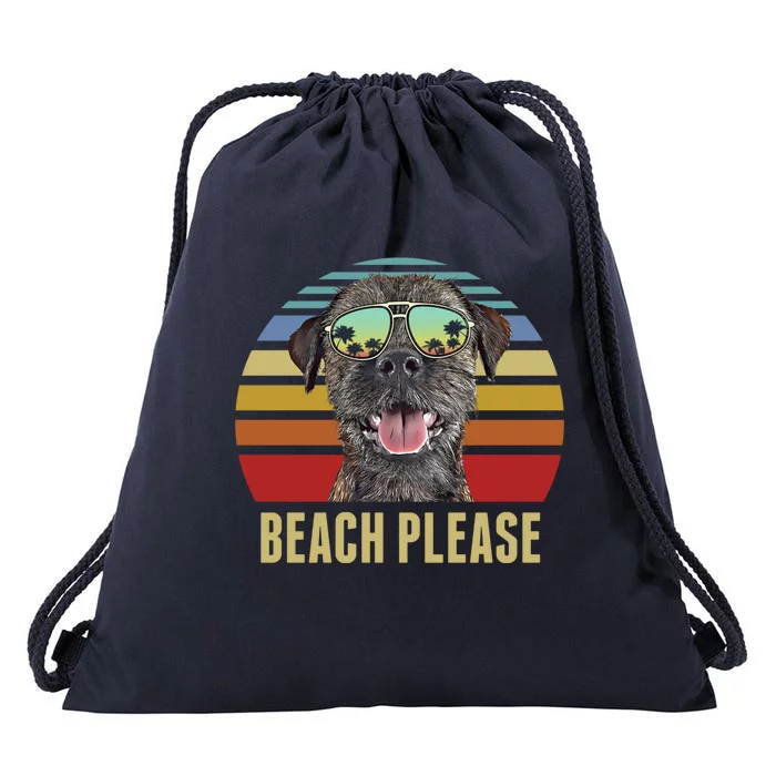 Beach Please Border Terrier Dog Funny Summer Gift Drawstring Bag