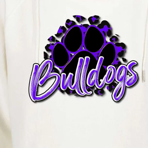 Bulldogs Purple Black Cheetah School Sports Fan Team Spirit Womens Funnel Neck Pullover Hood