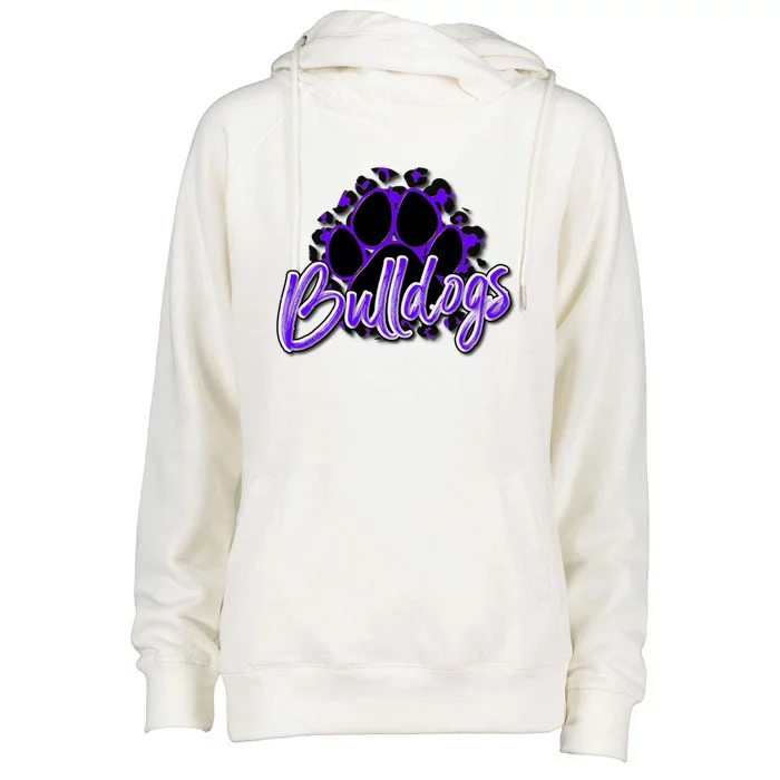 Bulldogs Purple Black Cheetah School Sports Fan Team Spirit Womens Funnel Neck Pullover Hood