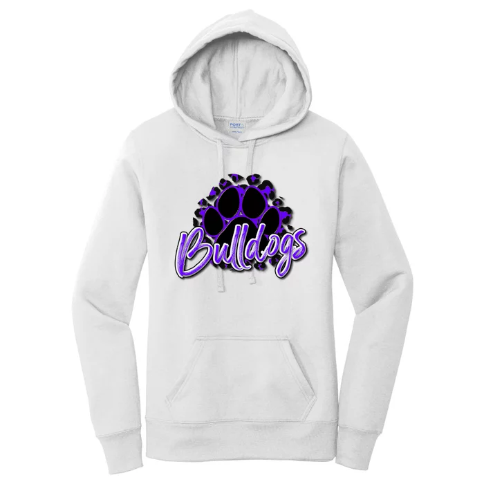 Bulldogs Purple Black Cheetah School Sports Fan Team Spirit Women's Pullover Hoodie