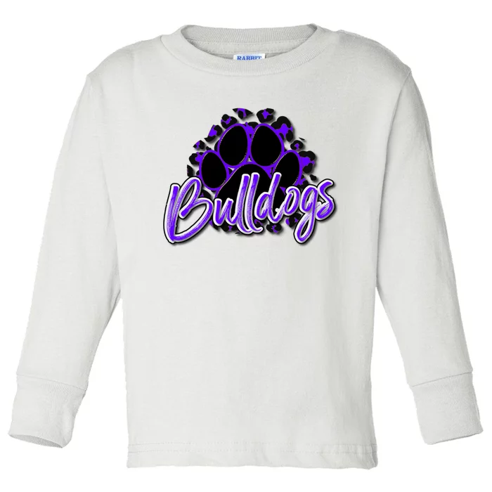 Bulldogs Purple Black Cheetah School Sports Fan Team Spirit Toddler Long Sleeve Shirt