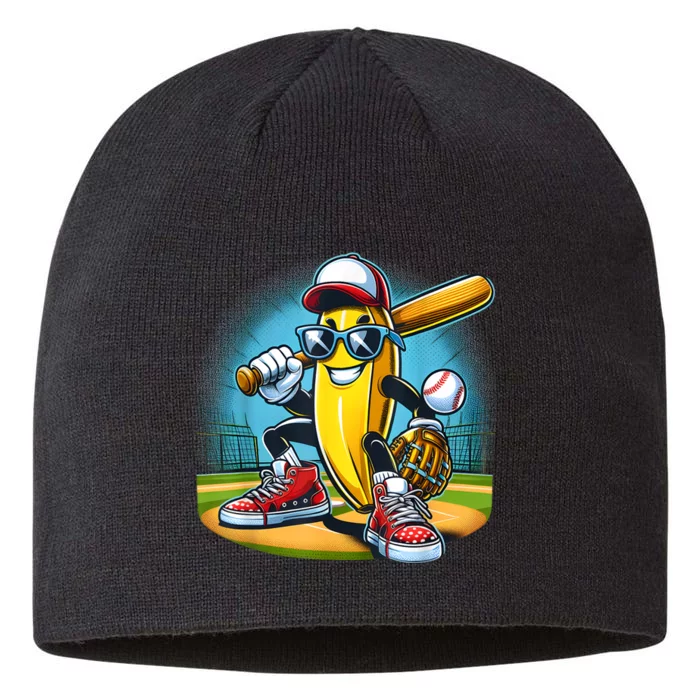 Banana Playing Baseball Funny Fruit Lover Baseball Player 8 1/2in Sustainable Knit Beanie