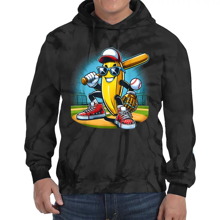 Banana Playing Baseball Funny Fruit Lover Baseball Player Tie Dye Hoodie