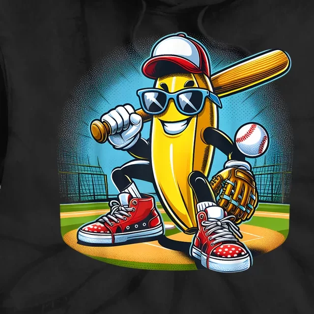 Banana Playing Baseball Funny Fruit Lover Baseball Player Tie Dye Hoodie