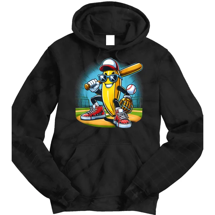 Banana Playing Baseball Funny Fruit Lover Baseball Player Tie Dye Hoodie