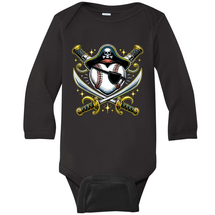 Baseball Pirate Baby Long Sleeve Bodysuit