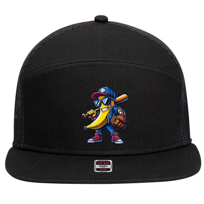 Banana Playing Baseball Fruit Lover Funny Baseball Player 7 Panel Mesh Trucker Snapback Hat