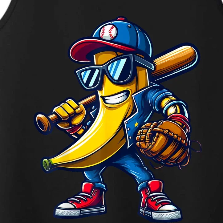 Banana Playing Baseball Fruit Lover Funny Baseball Player Performance Tank