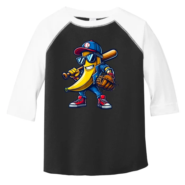 Banana Playing Baseball Fruit Lover Funny Baseball Player Toddler Fine Jersey T-Shirt