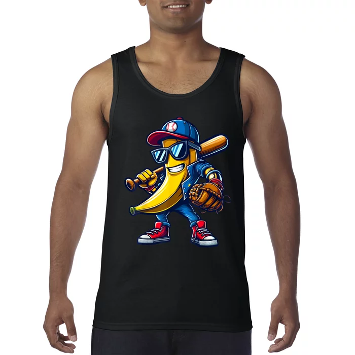 Banana Playing Baseball Fruit Lover Funny Baseball Player Tank Top