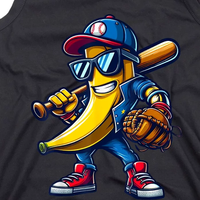 Banana Playing Baseball Fruit Lover Funny Baseball Player Tank Top