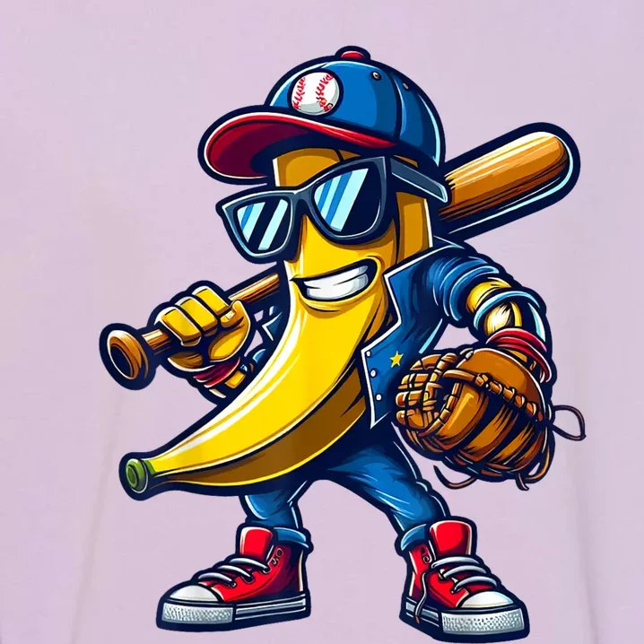 Banana Playing Baseball Fruit Lover Funny Baseball Player Garment-Dyed Sweatshirt