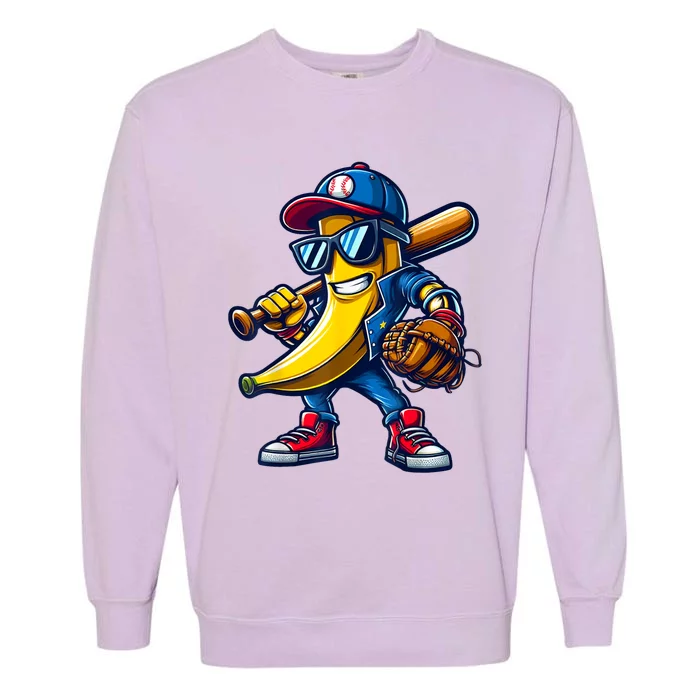 Banana Playing Baseball Fruit Lover Funny Baseball Player Garment-Dyed Sweatshirt