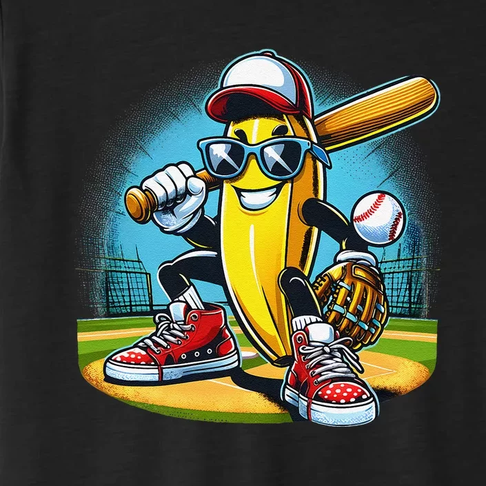 Banana Playing Baseball Funny Fruit Lover Baseball Player Gift ChromaSoft Performance T-Shirt