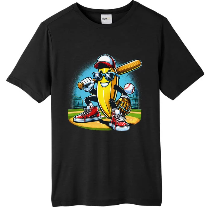 Banana Playing Baseball Funny Fruit Lover Baseball Player Gift ChromaSoft Performance T-Shirt