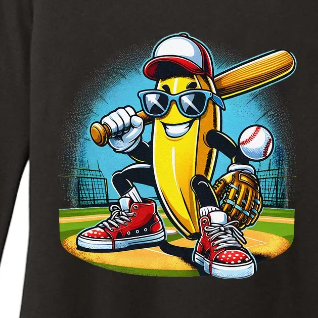 Banana Playing Baseball Funny Fruit Lover Baseball Player Gift Womens CVC Long Sleeve Shirt