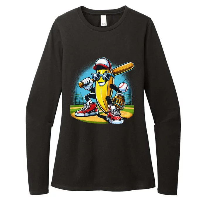 Banana Playing Baseball Funny Fruit Lover Baseball Player Gift Womens CVC Long Sleeve Shirt