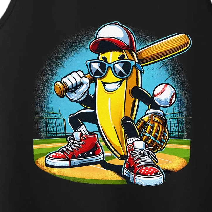 Banana Playing Baseball Funny Fruit Lover Baseball Player Gift Performance Tank