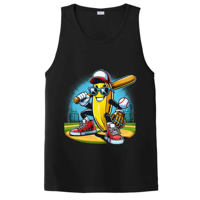 Banana Playing Baseball Funny Fruit Lover Baseball Player Gift Performance Tank