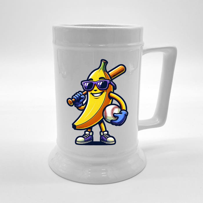 Banana Playing Baseball Fruit Lover Baseball Player Front & Back Beer Stein