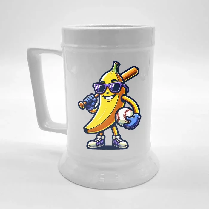 Banana Playing Baseball Fruit Lover Baseball Player Front & Back Beer Stein