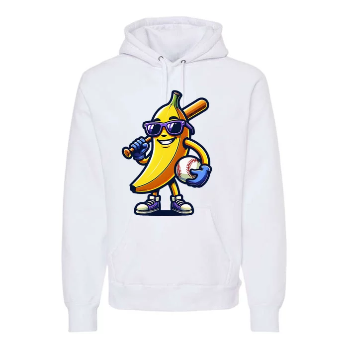 Banana Playing Baseball Fruit Lover Baseball Player Premium Hoodie