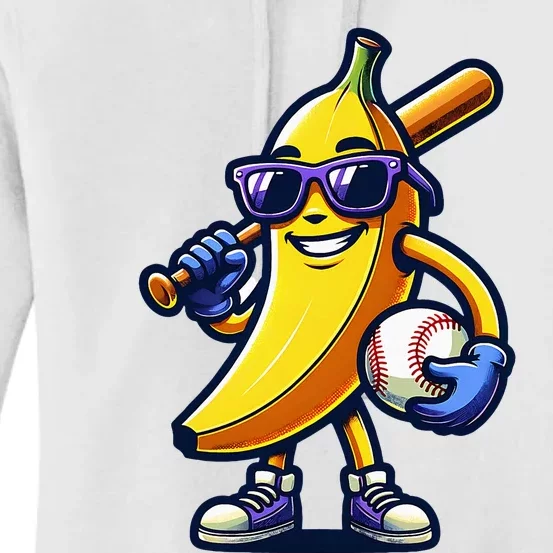 Banana Playing Baseball Fruit Lover Baseball Player Women's Pullover Hoodie