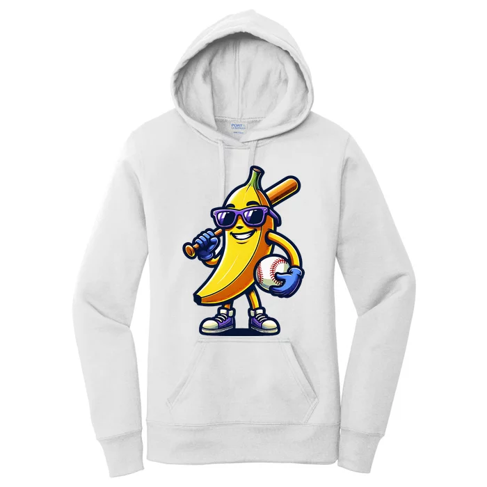 Banana Playing Baseball Fruit Lover Baseball Player Women's Pullover Hoodie