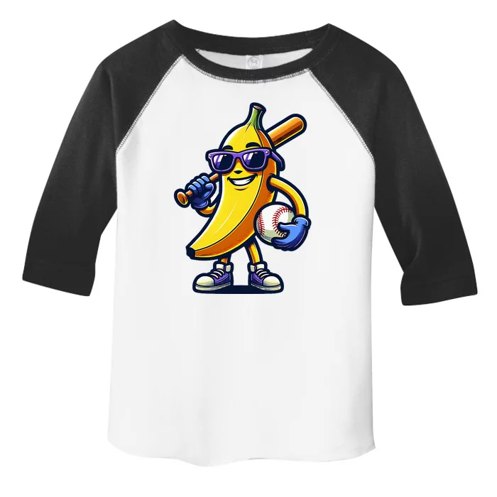 Banana Playing Baseball Fruit Lover Baseball Player Toddler Fine Jersey T-Shirt