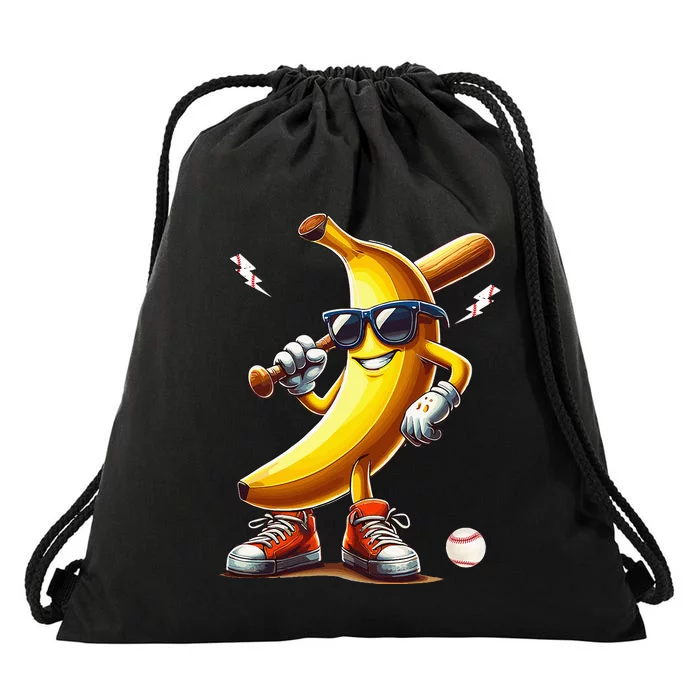 Banana Playing Baseball Funny Baseball Game Drawstring Bag