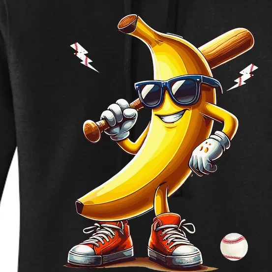 Banana Playing Baseball Funny Baseball Game Women's Pullover Hoodie