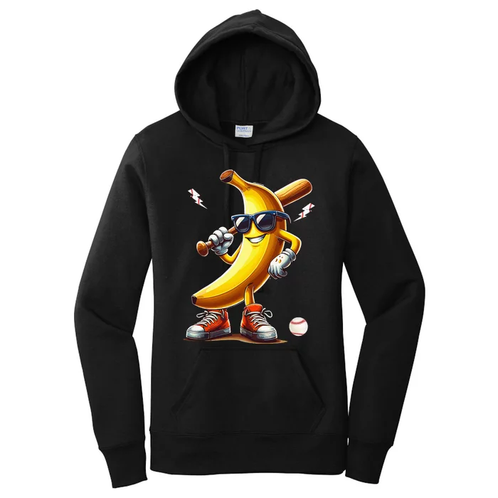 Banana Playing Baseball Funny Baseball Game Women's Pullover Hoodie