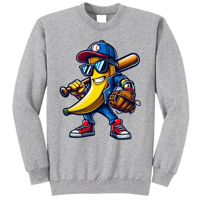 Banana Playing Baseball Fruit Lover Funny Baseball Player Tall Sweatshirt