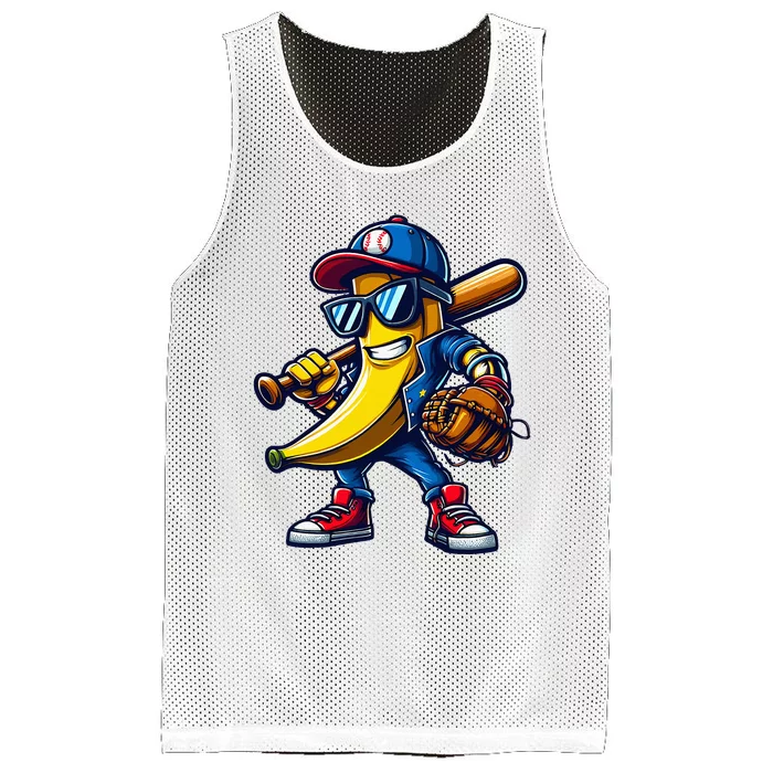 Banana Playing Baseball Fruit Lover Funny Baseball Player Mesh Reversible Basketball Jersey Tank