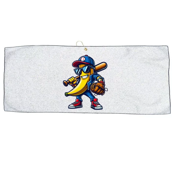 Banana Playing Baseball Fruit Lover Funny Baseball Player Large Microfiber Waffle Golf Towel