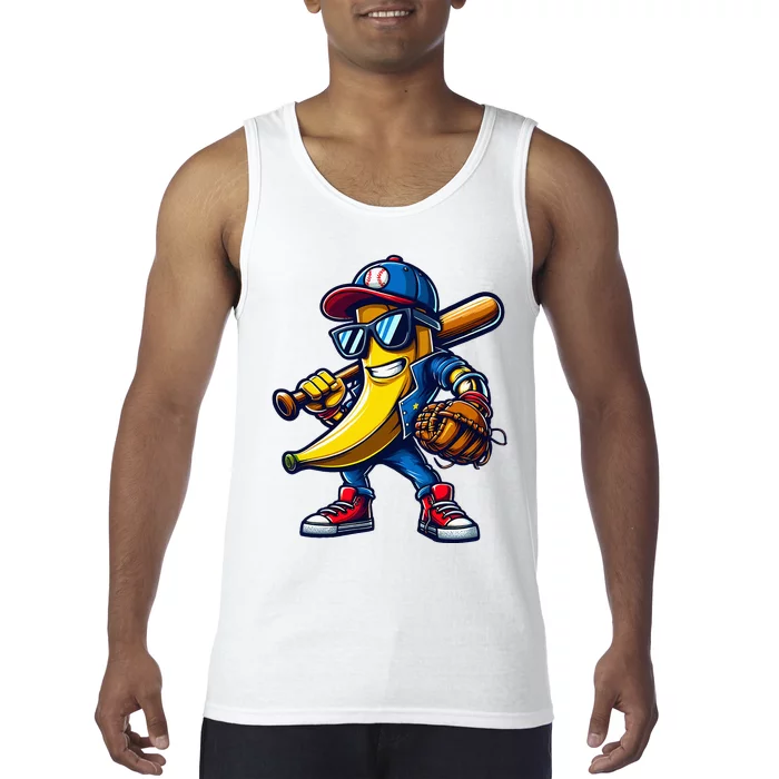 Banana Playing Baseball Fruit Lover Funny Baseball Player Tank Top