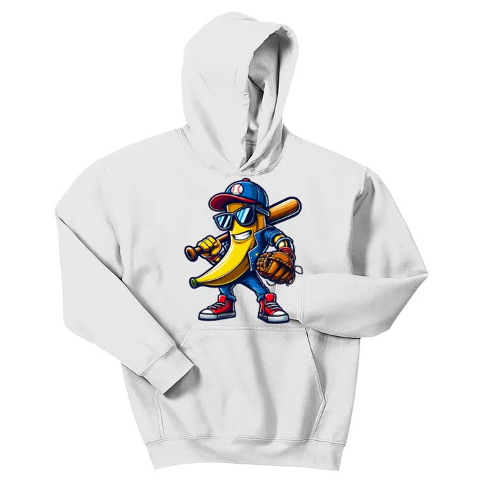 Banana Playing Baseball Fruit Lover Funny Baseball Player Kids Hoodie