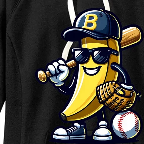 Banana Playing Baseball Fruit Lover Baseball Player Women's Fleece Hoodie