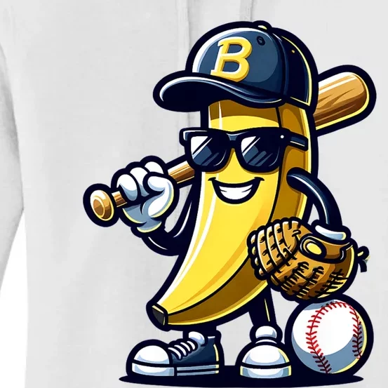 Banana Playing Baseball Fruit Lover Baseball Player Women's Pullover Hoodie