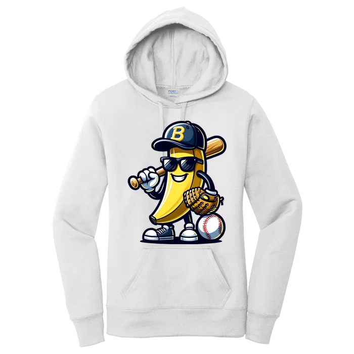 Banana Playing Baseball Fruit Lover Baseball Player Women's Pullover Hoodie