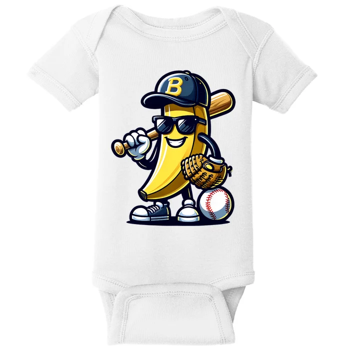 Banana Playing Baseball Fruit Lover Baseball Player Baby Bodysuit