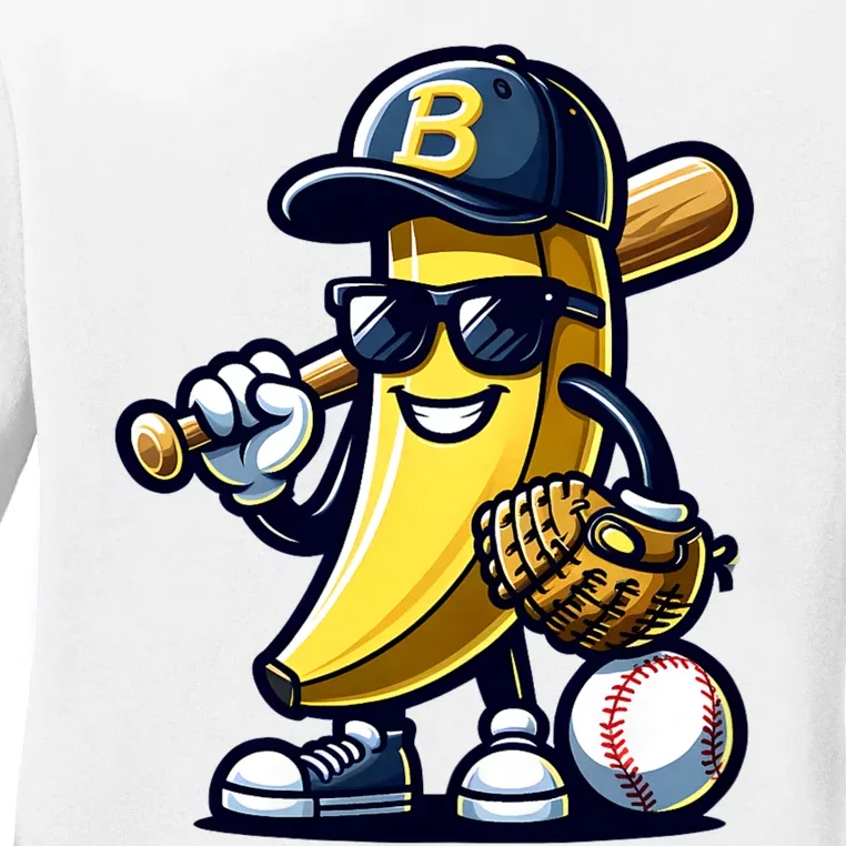 Banana Playing Baseball Fruit Lover Baseball Player Ladies Long Sleeve Shirt