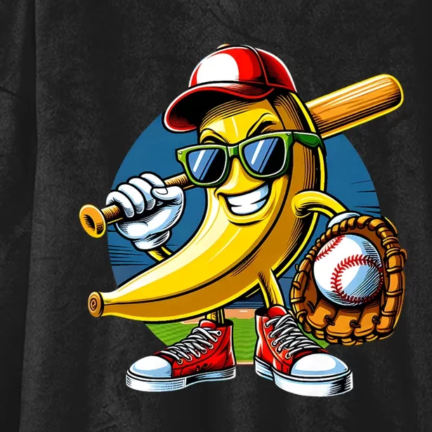 Banana Playing Baseball Fruit Lover Baseball Player Hooded Wearable Blanket