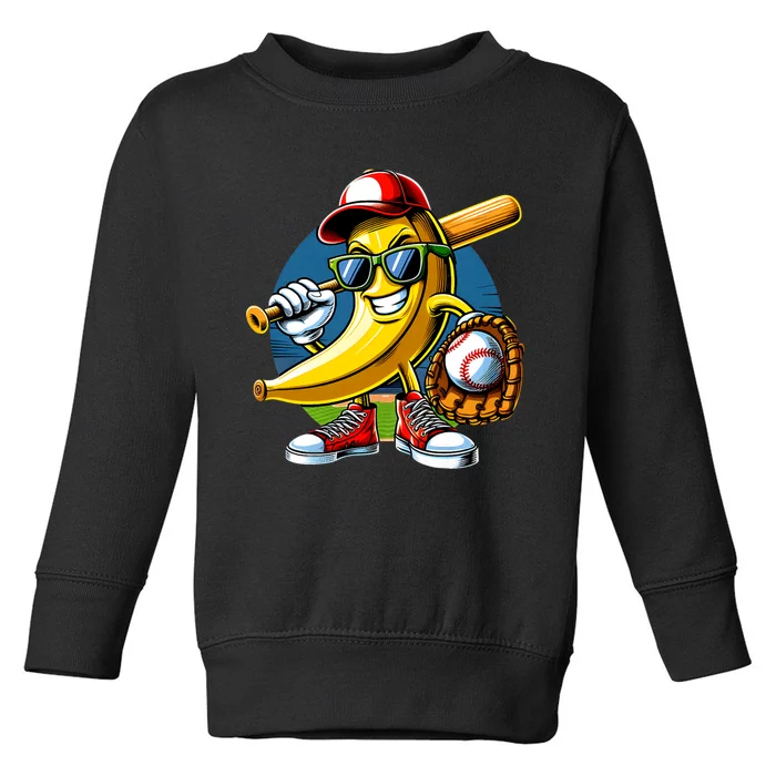 Banana Playing Baseball Fruit Lover Baseball Player Toddler Sweatshirt