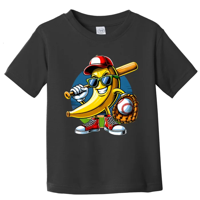 Banana Playing Baseball Fruit Lover Baseball Player Toddler T-Shirt