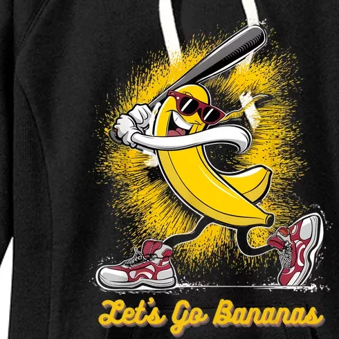 Banana Playing Baseball Fruit Lover Baseball Player Women's Fleece Hoodie